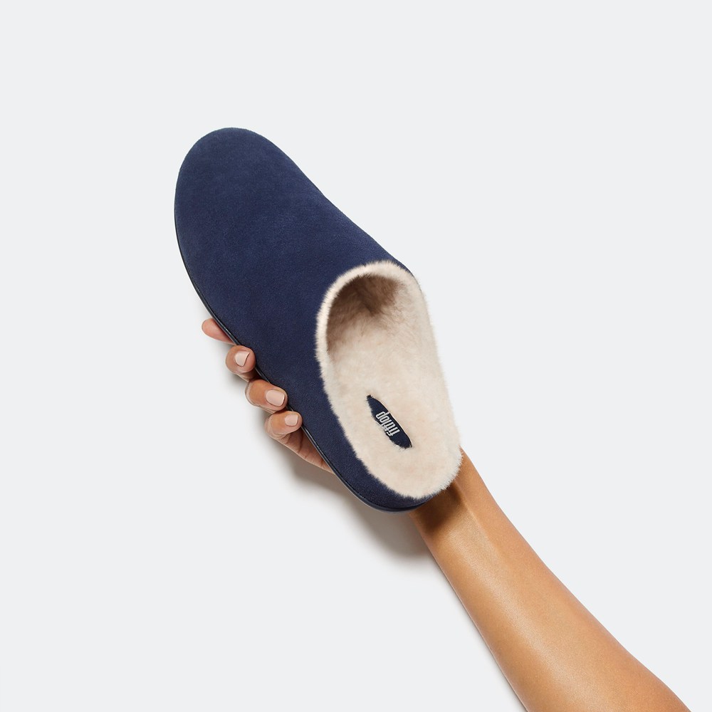 Fitflop Womens Slippers Navy - Chrissie Shearling - QP4253960